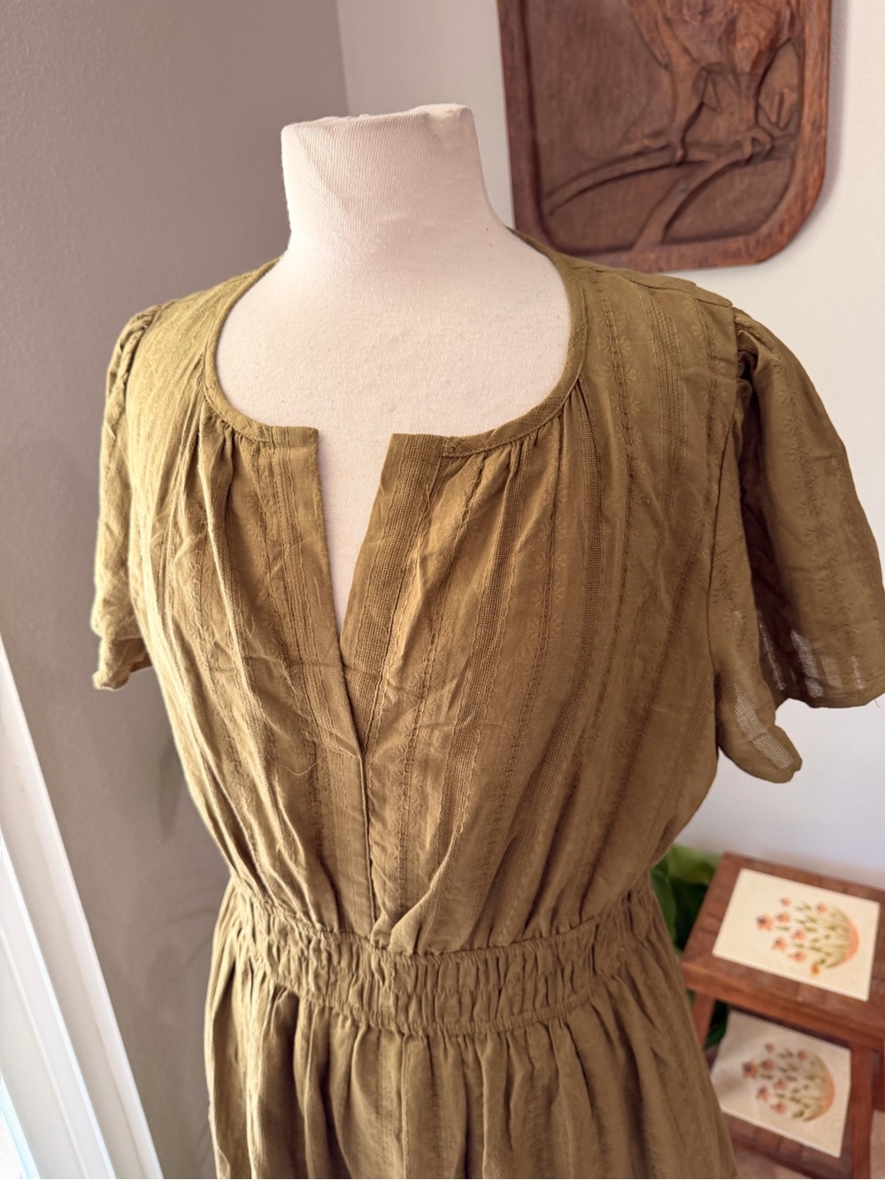 BTFBM Olive Green Tiered Midi Dress NWT Large - Picture 2 of 5